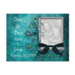 KRW Teal Flowers and Bows Photo Save the Date Postcards