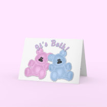 KRW Twin Boy and Girl Bear Baby Shower Invitation cards