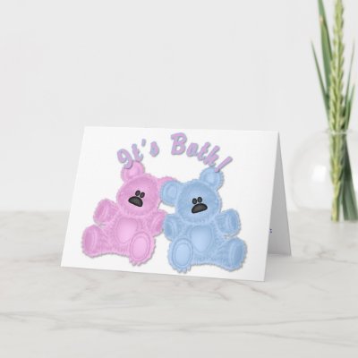 KRW Twin Boy and Girl Bear Baby Shower Invitation Greeting Cards by krwbaby