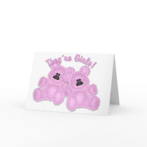 KRW Twin Girl Teddy Bear Baby Shower Invitation cards