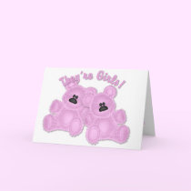 KRW Twin Girl Teddy Bear Baby Shower Invitation cards