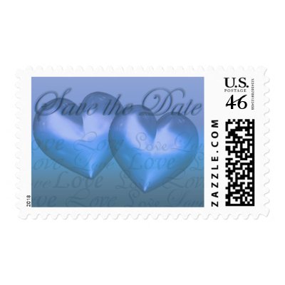 KRW Two Hearts Save the Date Wedding Blue Postage