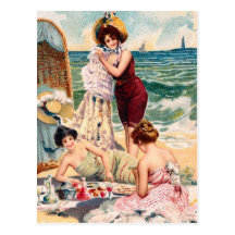 KRW Vintage Beach Illustration Postcard
