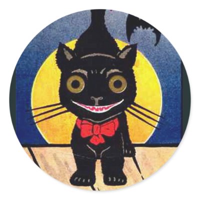 KRW Vintage Black Cat Halloween round stickers