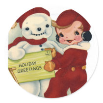 KRW Vintage Child and Snowman Holiday Sticker by KRWOldWorld KRW Vintage Child and Snowman Holiday Sticker