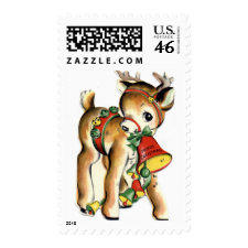 Adorable Vintage Cute Little Reindeer Xmas Holiday Stamps