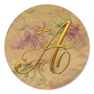 KRW Vintage Floral Gold A Monogram Wedding Seal Sticker