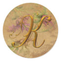 KRW Vintage Floral Gold K Monogram Wedding Seal stickers