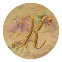 KRW Vintage Floral Gold K Monogram Wedding Seal stickers by KRWWedding KRW Vintage Floral Gold K Monogram Wedding Seal stickers