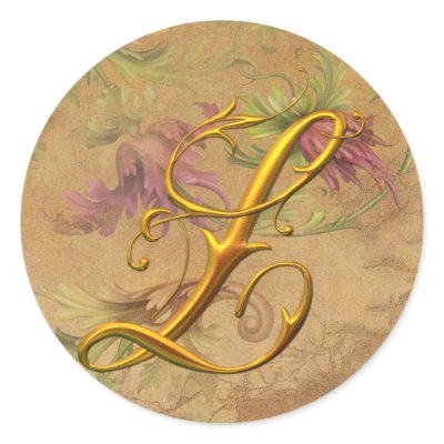 KRW Vintage Floral Gold L Monogram Wedding Seal Round Sticker