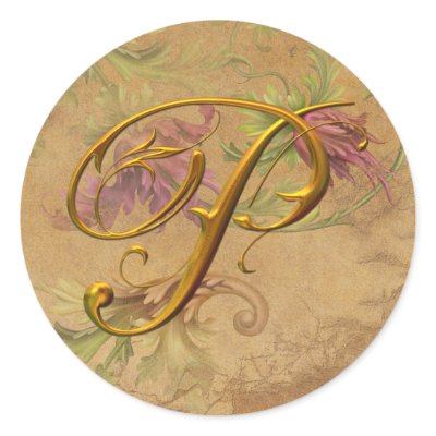 KRW Vintage Floral Gold P Monogram Wedding Seal Sticker