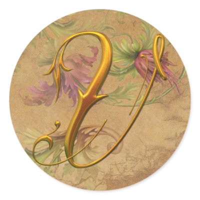 KRW Vintage Floral Gold V Monogram Wedding Seal Stickers