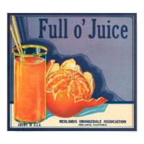 KRW Vintage Full o' Juice Orange Fruit Crate Label posters
