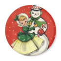 KRW Vintage Girl and Snowman Christmas Magnet by KRWHolidays KRW Vintage Girl and Snowman Christmas Magnet