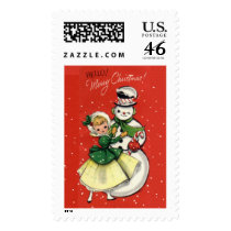 KRW Vintage Girl and Snowman Christmas postage