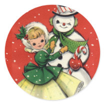 KRW Vintage Girl and Snowman Christmas Sticker by KRWHolidays KRW Vintage Girl and Snowman Christmas Sticker