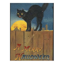 KRW Vintage Halloween Black Cat Postcards