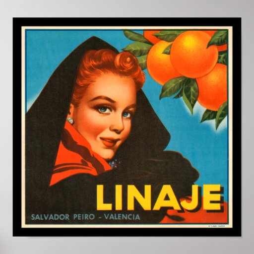 KRW Vintage Linaje Orange Fruit Crate Label Print