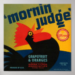 KRW Vintage Morning Judge Rooster Grapefruit Label Print