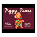 KRW Vintage Piggy Pears Fruit Crate Label posters