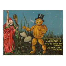 KRW Vintage Pumpkin Man Halloween Card Post Card