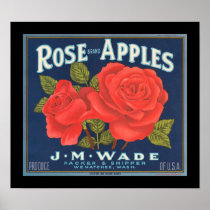 KRW Vintage Rose Apples Fruit Crate Label Poster