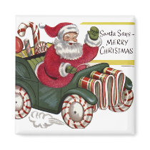 KRW Vintage Santa and Car Christmas Magnet by KRWHolidays KRW Vintage Santa and Car Christmas Magnet