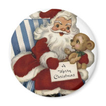KRW Vintage Santa and Teddy Christmas Magnet by KRWHolidays KRW Vintage Santa and Teddy Christmas Magnet