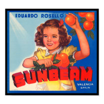 KRW Vintage Sunbeam Orange Fruit Crate Label posters