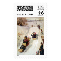 KRW Vintage Tobogganing 1886 Holiday postage by KRWHolidays KRW Vintage Tobogganing 1886 Holiday postage