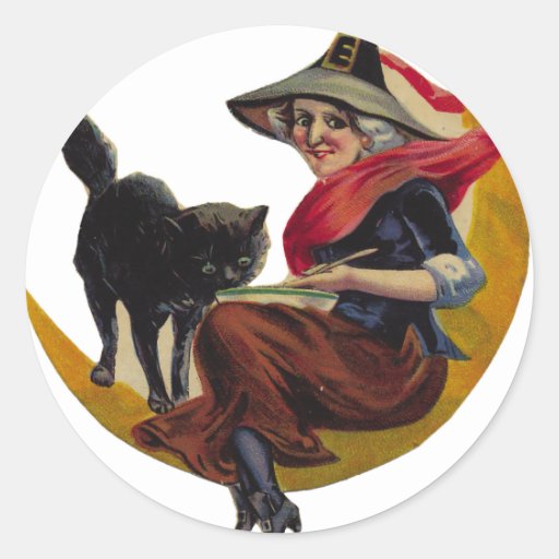 KRW Vintage Witch and Black Cat Halloween Sticker
