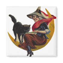 KRW Vintage Witch on the Moon Halloween Magnet by KRWOldWorld KRW Vintage Witch on the Moon Halloween Magnet