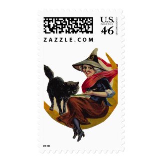 KRW Vintage Witch on the Moon Halloween Stamp stamp