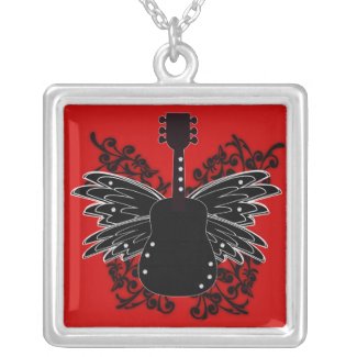 KRW Winged Guitar Rock Music Necklace necklace