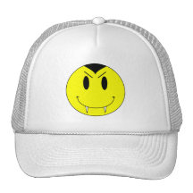KRW Yellow Smiley Face Vampire Trucker Hats