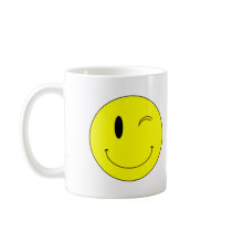 KRW Yellow Winking Smiley Face mugs by KRWDesigns KRW Yellow Winking Smiley Face mugs