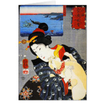 Kuniyoshi Woman with a Cat Note Card
