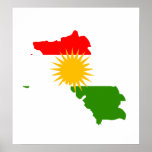 Kurdistan Flag Map full size Poster