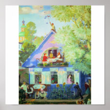 Kustodiev Goluboy, Domik fine art Blue House Posters