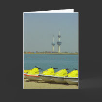Kuwait towers and jet ski Greeting card cards