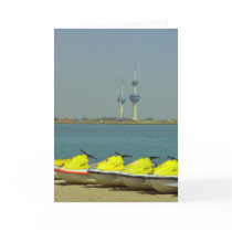 Kuwait towers and jet ski Greeting card