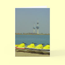 Kuwait towers and jet ski Greeting card