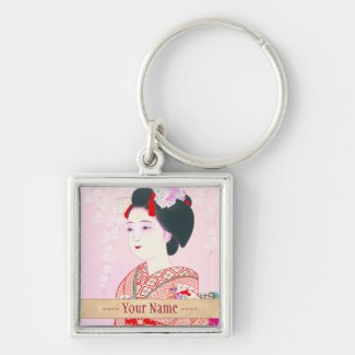 Kyoto Brocade, Four Leaves - Spring japanese lady Key Chain