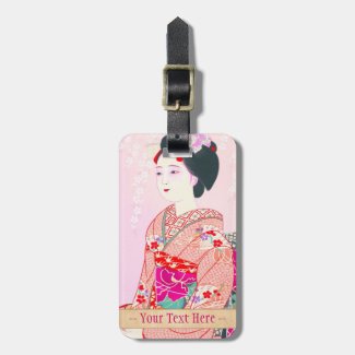 Kyoto Brocade, Four Leaves - Spring japanese lady Travel Bag Tags