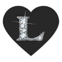 "L" Diamond Bling on Black Heart Sticker