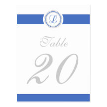 L Dot Circle Monogram Table Number (Blue / Silver) Postcard