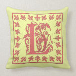 L INITIAL PILLOW - Pink L on YELLOW Background pillows