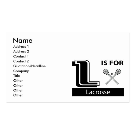 L Is For Lacrosse Business Card Template (front side)