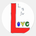 l is for love colored round sticker