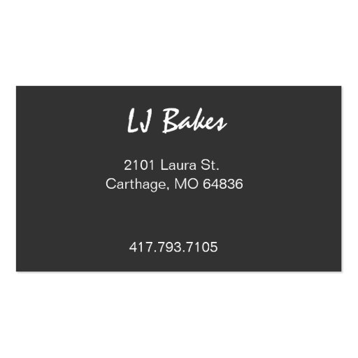 L J Bakes Business Card (back side)